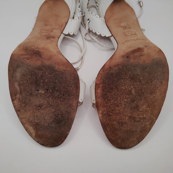 Bebe Bow High Heel Sandals  White Lacey Leather  Ankle Straps  8 1/2 M - Picture 12 of 12